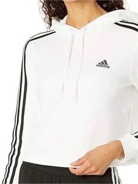 adidas White Hoodie with Black Stripe Details Sz L cropped